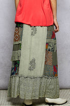 POL Sage Printed Patchwork Embroidered Ruffled Skirt