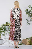 Celeste Leopard Color Block Front Tie Midi Dress