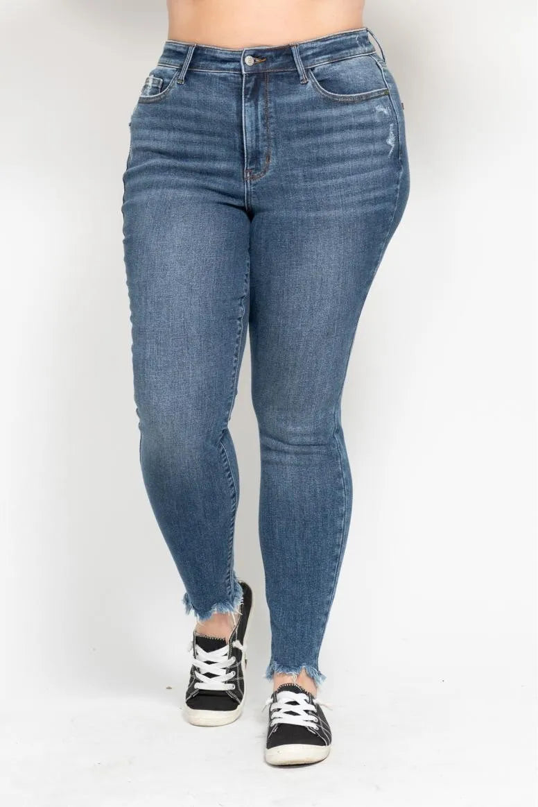 Judy Blue Plus Size High Waist Skinny with Destroy & Shark Bit Hem