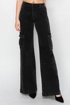 Risen Black High Rise Wide Leg Cargo Jeans Denim