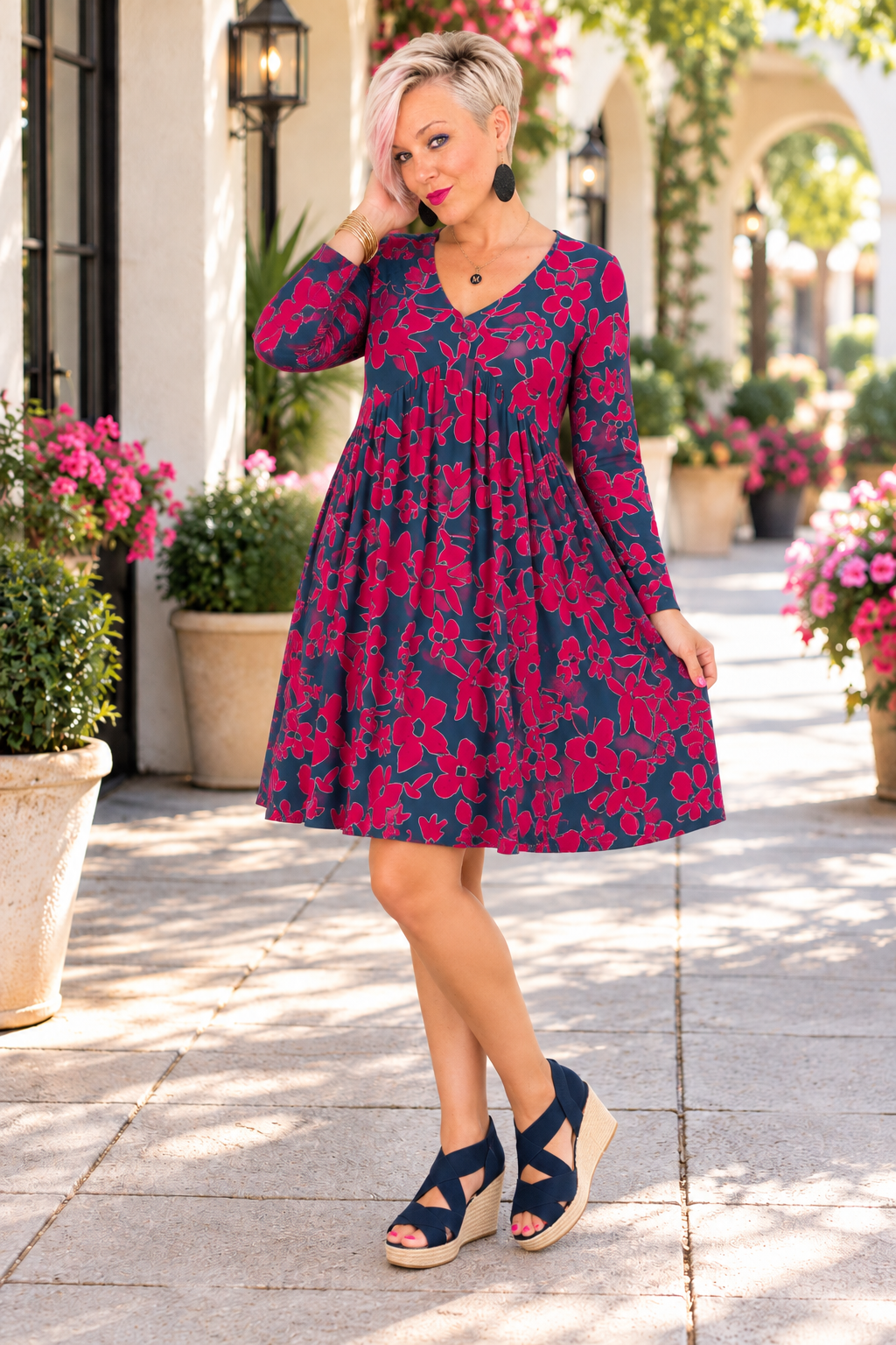 Haptics Blooming Beauty Long Sleeve Floral Dress