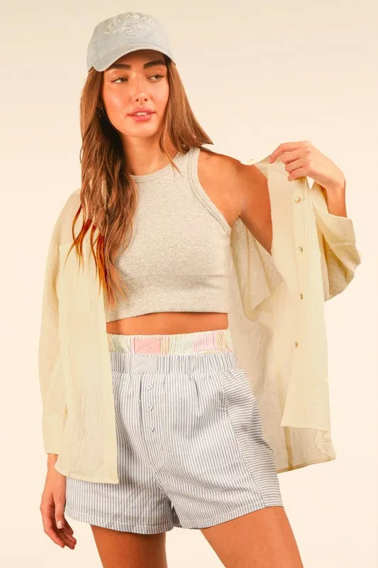 VERY J White Dolman Sleeve Button Down Gauze Shirt White
