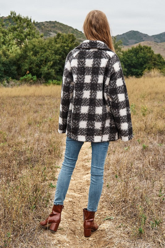Davi & Dani Fuzzy Boucle Textured Double Breasted Coat Jacket Davi & Dani