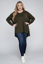 Zenana Plus Size Dolman Sleeve V-Neck Side Slit Hi-Low Hem Top ZENANA