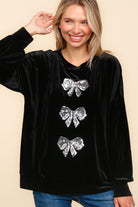 Haptics Holiday Silver Sequin Bow Velvet Pullover Top Haptics