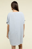 Zenana Woven Airflow V Neck T-Shirt Dress with Pockets ZENANA