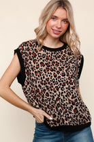 Haptics Taupe Leopard Banded Dolman Short Sleeve Top