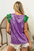 BiBi Mardi Gras Sequin Color Block Ruffled Top