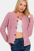 Zenana Light Rose Button Down Long Sleeve Sweater Cardigan Lt Rose