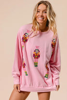 BiBi Light Pink Sequin Nutcrackers Embroidery Christmas Sweatshirt