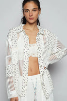 POL White Floral Crochet Patchwork Long Sleeve Shirt White