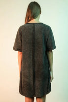 VERY J Black Mineral Washed Ribbed Knit Mini Dress
