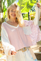 POL Blush V-Neck Floral Patch Ribbed Knit Top Trendsi