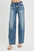 RISEN Medium Washed Distressed Wide Leg Jeans Plus Size