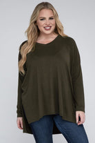 Zenana Plus Size Dolman Sleeve V-Neck Side Slit Hi-Low Hem Top ZENANA