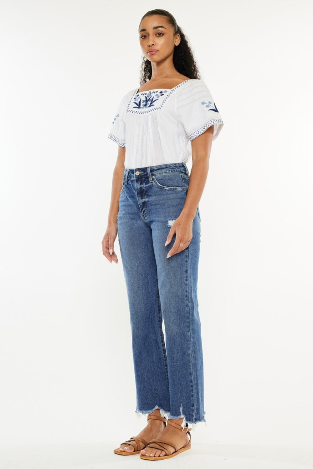 KanCan Medium Washed High Rise Slim Wide Leg Jeans Trendsi