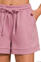 Zenana Textured Knit Jacquard Drawstring Shorts