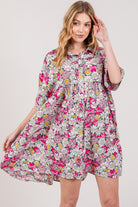 SAGE + FIG Pink Multi Floral Button Down Mini Shirt Dress Trendsi