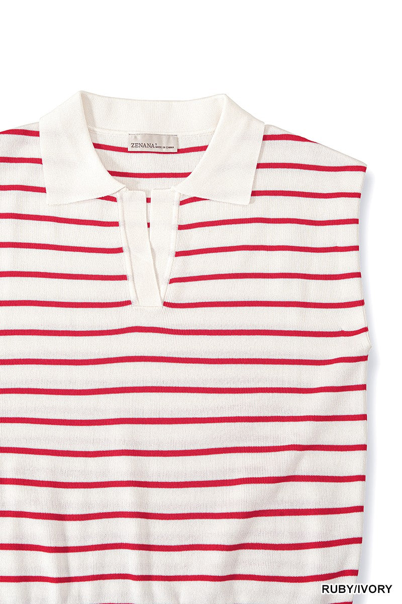 Zenana Viscose Striped Collared Sweater Vest