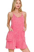 Zenana Fuchsia Acid Crinkle Washed Spaghetti Strap Romper