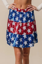 BiBi American Flag Theme Star Sequin Tiered Skirt AMERICAN FLAG