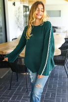 Haptics Hunter Green Rib Knit Stitch Detail Oversized Sweater Haptics