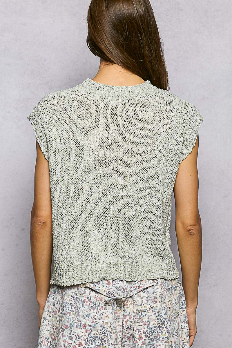 POL Sage Star Round Neck Popcorn Knit Top