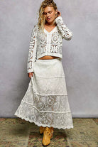 POL Button Down V-Neck Long Sleeve Cropped Crochet Cardigan