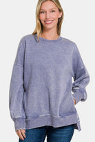 Zenana High-Low Acid Washed Fleece Sweatshirt Shirts & Tops