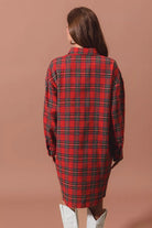 SO ME Christmas Checker Plaid Button Up Shirt Dress – Red Multi