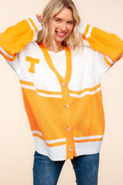 Haptics Game Day Orange "T" Embroidered Cardigan Trendsi