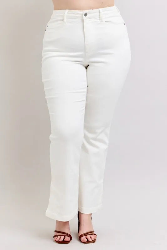Judy Blue White High Waist Side Slit Slim Bootcut Jeans