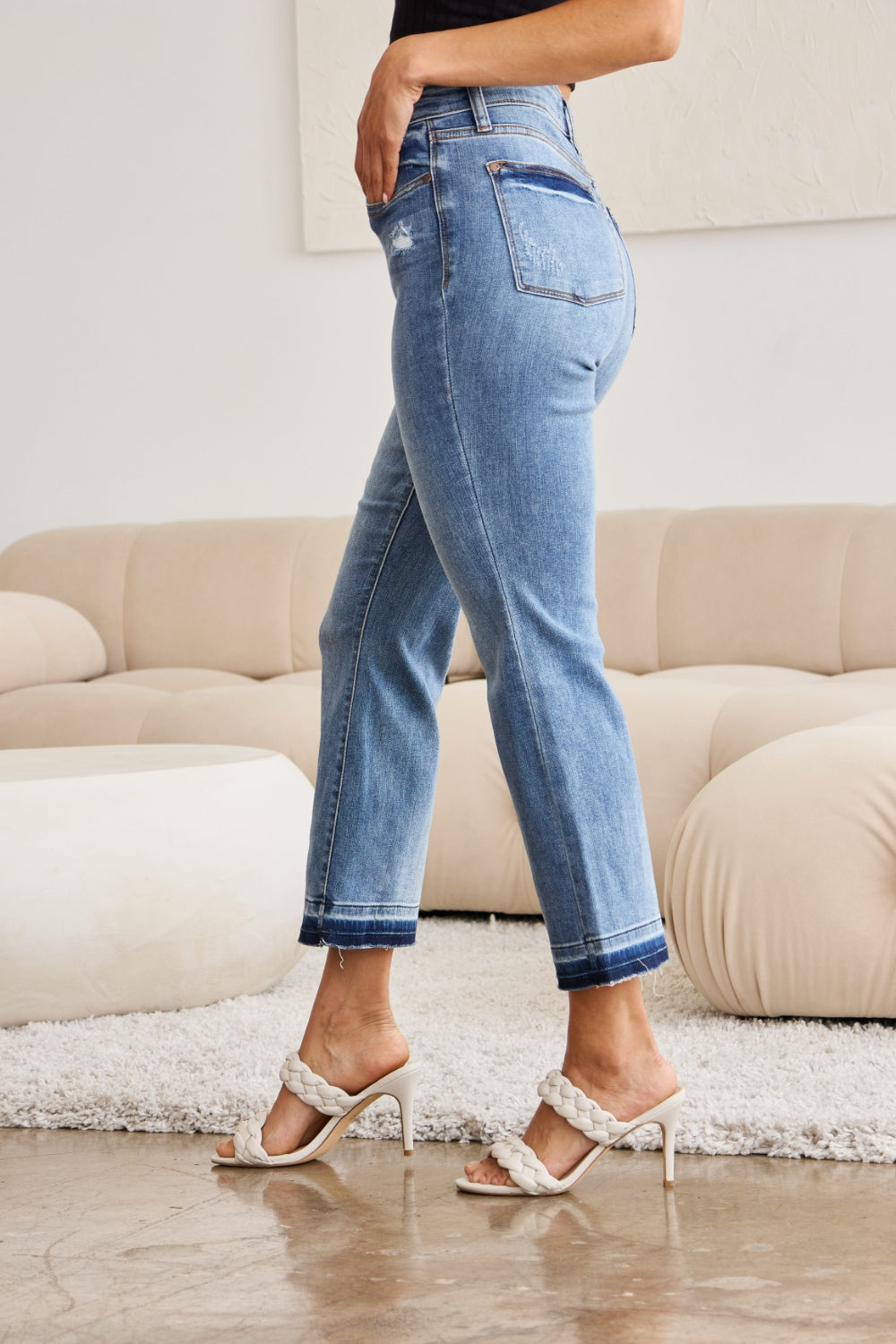 Judy Blue l Released Hem Cropped Bootcut Jeans Trendsi