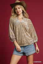 Umgee Champagne Floral Velvet Burnout Blouse with Balloon Sleeves CHAMPAGNE