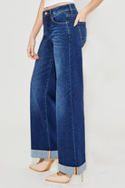 RISEN Tummy Control High Rise Wide Leg Cuffed Jeans Plus Size