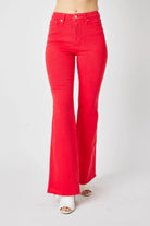 Judy Blue Red High Waisted Tummy Control Garment Dyed Flare Jeans