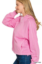 Zenana Candy Pink Fleece Pigment Dye Zip Up Hoodie with Pockets