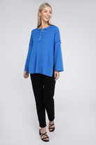 ZENANA Ribbed Brushed Melange Hacci Henley Sweater ZENANA