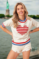 BiBi US Flag Theme Striped Heart Sweater Ivory Trendsi
