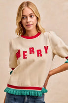 BiBi Christmas Merry Letter Patches Contrast Banded Top