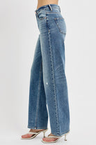 RISEN Medium Washed Distressed Wide Leg Jeans Plus Size