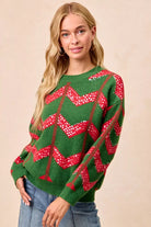 BiBi Hunter Green & Ref Christmas Theme Chevron Sequins Detail Sweater