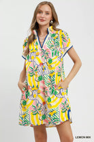 Umgee Tropical Print Collared Shift Dress LEMON MIX