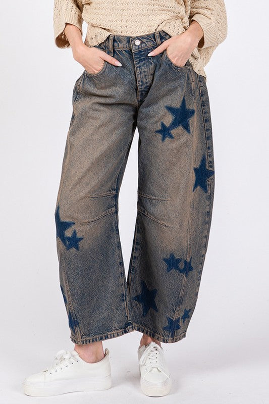 SAGE + FIG Star Wide Leg Jeans with Pockets Dark Jeans