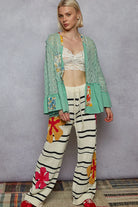 POL Mint Green Flare Sleeve with Lace & Ruffled Hem Open Front Cardigan