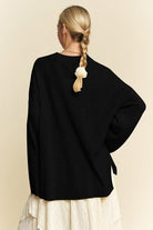 Davi & Dani Black High-Low Round Neck Drop Shoulder Sweater