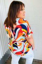 Haptics Orange Geometric V Neck Drop Shoulder Top Haptics