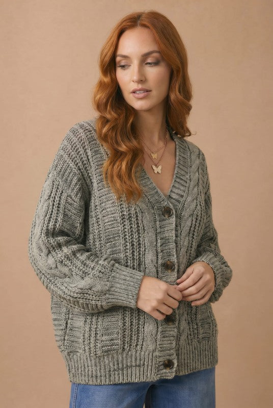 Haptics Beach Bonfire Button Down Cardigan in Olive