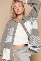 POL Charcoal Raw Hem Patchwork Dropped Shoulder Jacket Coats & Jackets