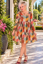 Haptics Patchwork Charm Long Sleeve Babydoll Dress